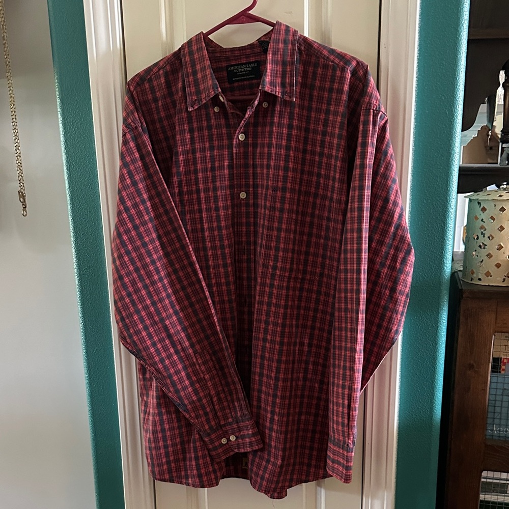 American Eagle Outfitters Red Checkered Button Down Shirt